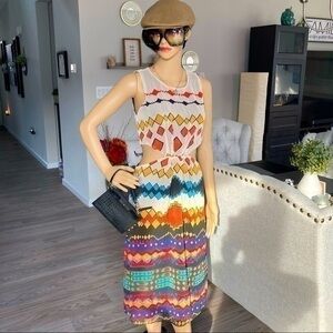 ✨ Zara Aztec boho abstract cut-out sleeveless summer dress 👗 | M